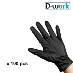 100 Gants Nitrile Noirs Non Poudrés Taille S (6/7) Résistants et Confortables Usage Alimentaire ou Professionnel - D-Work
