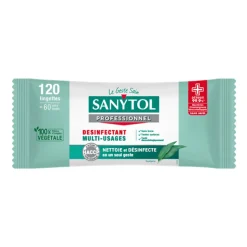 120 lingettes désinfectantes multi-usages eucalyptus Sanytol 0,2L