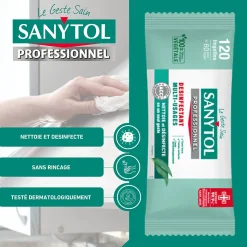 120 lingettes désinfectantes multi-usages eucalyptus Sanytol 0,2L
