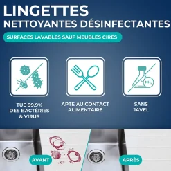 50 lingettes nettoyantes désinfectantes