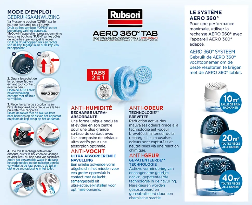 2 recharges pour absorbeur d'humidité Rubson Aero 360°