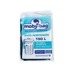 10 sacs poubelle renforcés noirs 150L