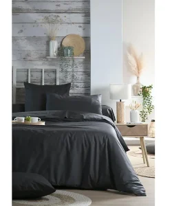 1 Taie de traversin percale de coton uni 45 x 185 cm Elysee anthracite