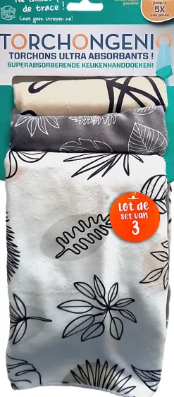 3 torchons ultra obsorbants Torchongenio motifs beige, gris, blanc BestOfTV