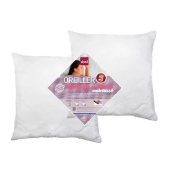 ABEIL Lot de 2 Oreillers a mémoire de forme matelassés- 60x60 cm - Blanc