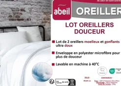 ABEIL Lot de 2 Oreillers Douceur - 60 x 60 cm - Blanc