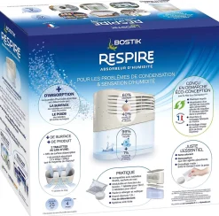 Absorbeur d'humidité avec 4 tablettes de 250 g Bostik Respire pour surface de 25 m²