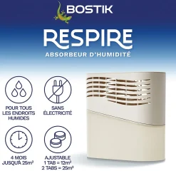 Absorbeur d'humidité avec 4 tablettes de 250 g Bostik Respire pour surface de 25 m²