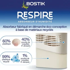 Absorbeur d'humidité avec 4 tablettes de 250 g Bostik Respire pour surface de 25 m²