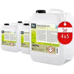 Acide Acétique 60 %, 4 x 5 L : Nettoyant Concentré, Et Économique Pour Un Usage Ménager Polyvalent
