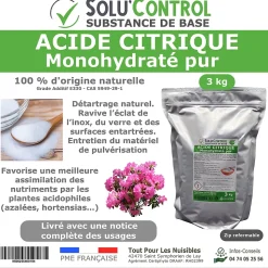 Acide citrique monohydraté pur 3 kg - 100% d'origine naturel - Nettoyer, détartrer, raviver l'inox et corriger le pH