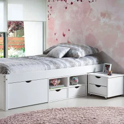 ALASKA - Lit 90x200 cm multi-rangement Vernis Blanc