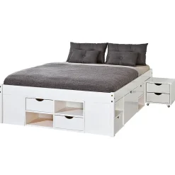 ALASKA - Lit 180x200cm multi-rangement Vernis Blanc