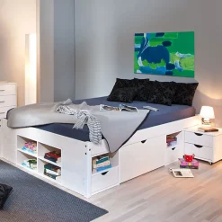 ALASKA - Lit 180x200cm multi-rangement Vernis Blanc