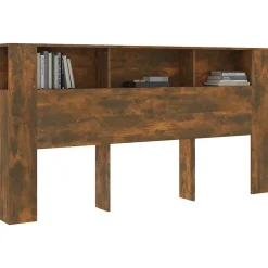 ANSELF Tête de lit avec Rangement,Tete de lit Bois,Design Mural,Espace de Rangement,Chêne fumé 200x18,5x104,5 cm