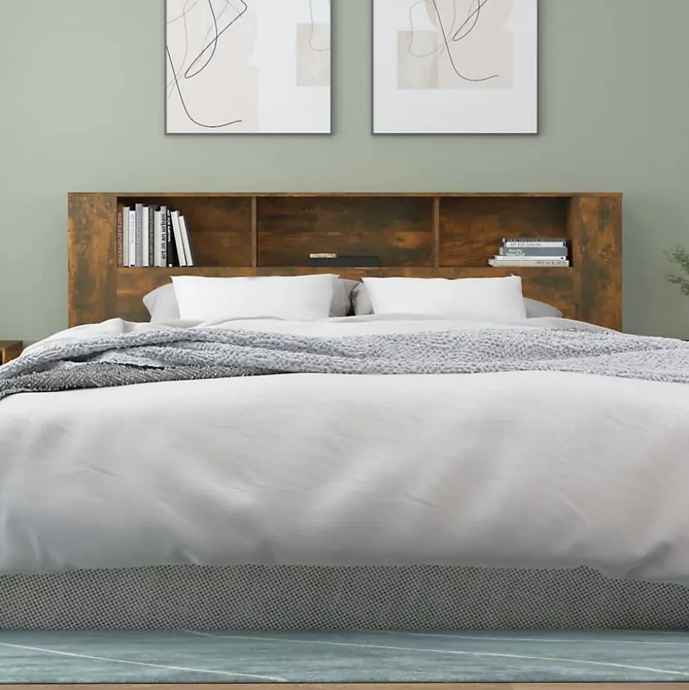 ANSELF Tête de lit avec Rangement,Tete de lit Bois,Design Mural,Espace de Rangement,Chêne fumé 200x18,5x104,5 cm