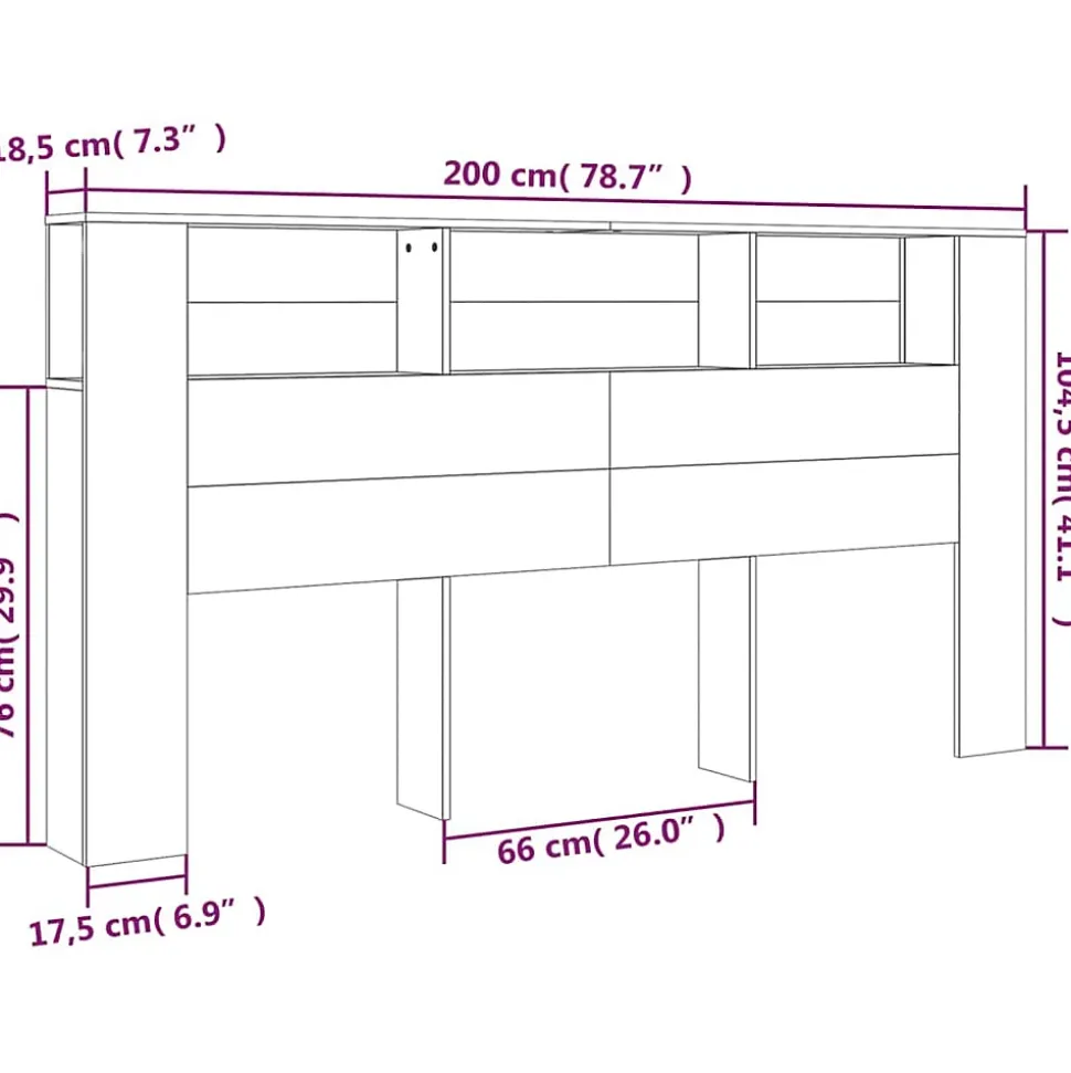 ANSELF Tête de lit avec Rangement,Tete de lit Bois,Design Mural,Espace de Rangement,Chêne fumé 200x18,5x104,5 cm