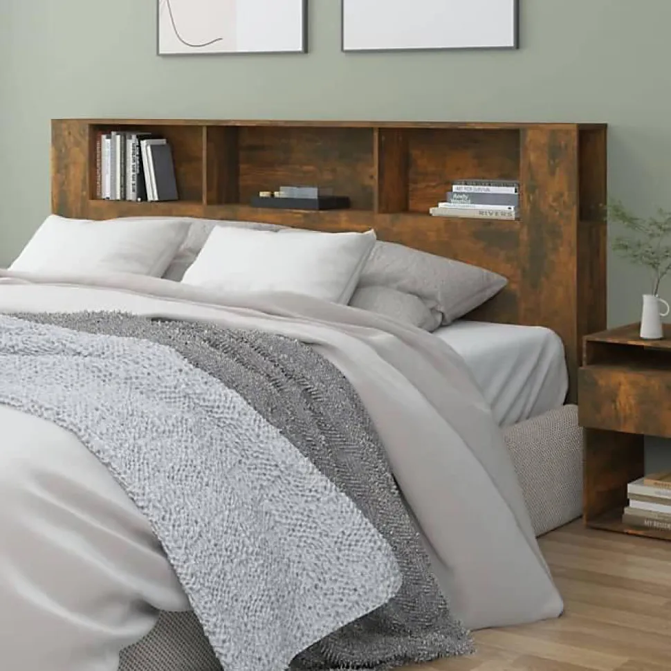 ANSELF Tête de lit avec Rangement,Tete de lit Bois,Design Mural,Espace de Rangement,Chêne fumé 200x18,5x104,5 cm