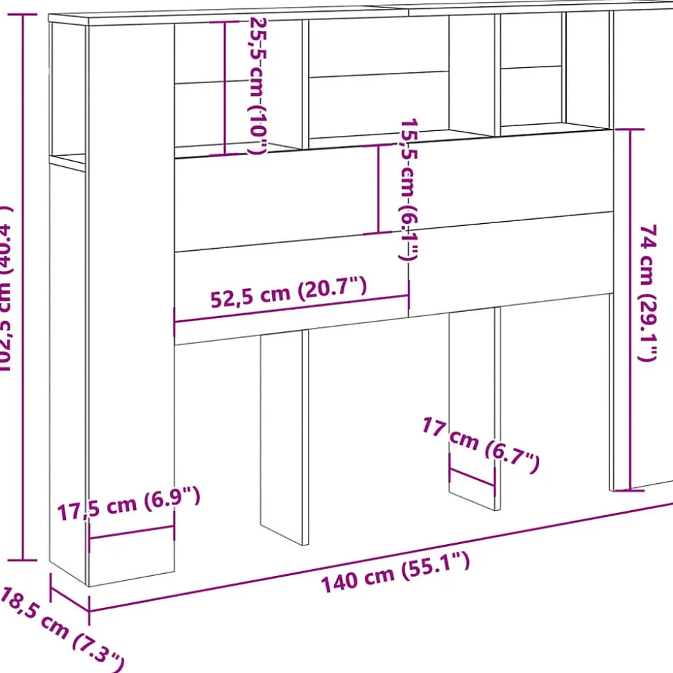 Armoire à tête de lit Chêne artisanal 140 x 18,5 x 102,5 cm Bois d'ingénierie vidaXL