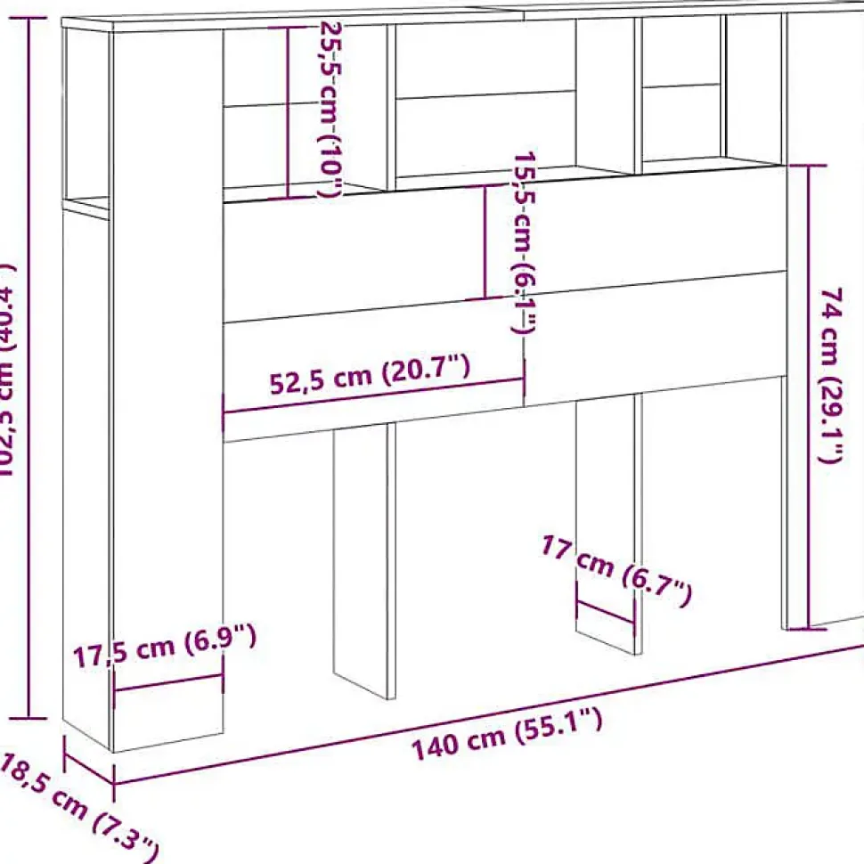Armoire à tête de lit Chêne artisanal 140 x 18,5 x 102,5 cm Bois d'ingénierie vidaXL