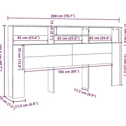 Armoire de tête de lit chêne artisanal 200x19x103,5 cm vidaXL