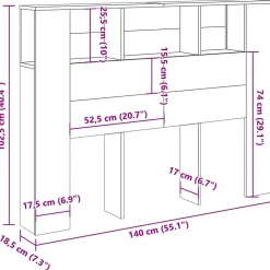 Armoire de tête de lit vieux bois 140x18,5x102,5 cm vidaXL