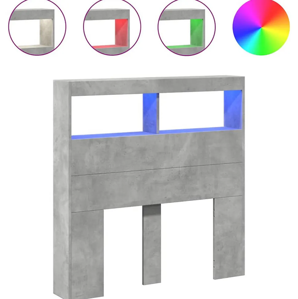 Armoire tête de lit avec LED gris béton 100x17x102 cm vidaXL