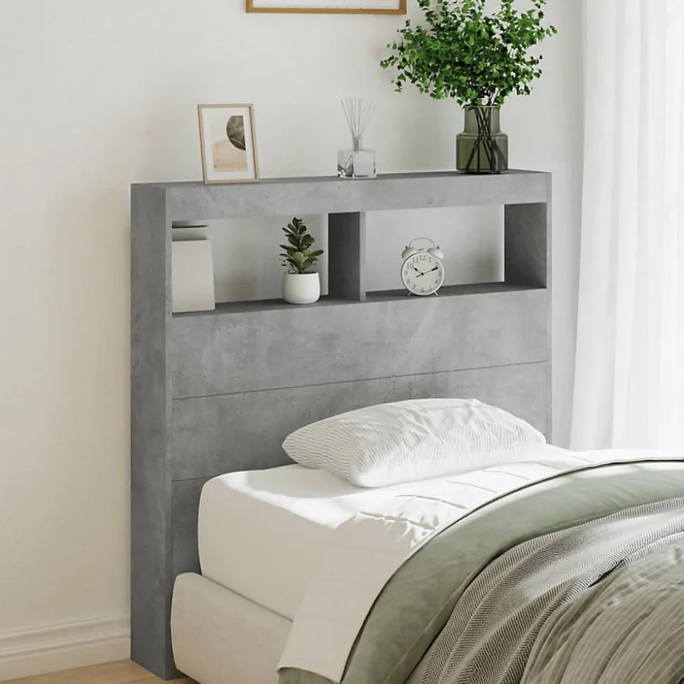 Armoire tête de lit avec LED gris béton 100x17x102 cm vidaXL