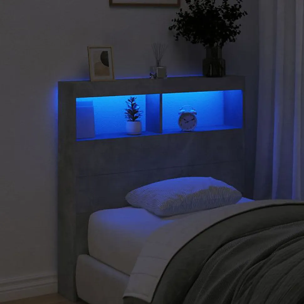 Armoire tête de lit avec LED gris béton 100x17x102 cm vidaXL