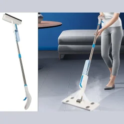 Balai serpillière 2 en 1 plat avec pulvérisateur, raclette à vitres, lave-glace + 3 Lavettes