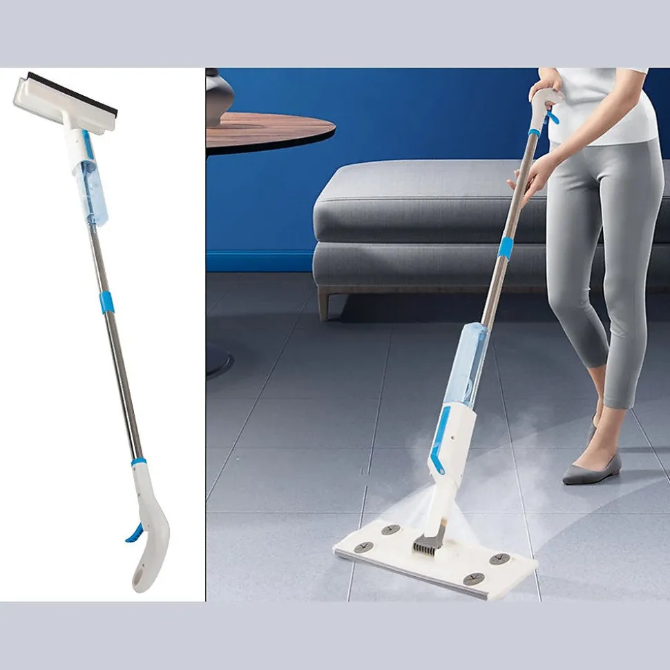 Balai serpillière 2 en 1 plat avec pulvérisateur, raclette à vitres, lave-glace + 3 Lavettes
