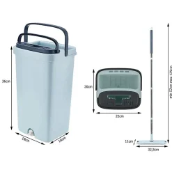 Balai serpillière plat avec seau essoreuse deux compartiments + 3x lavette offerte