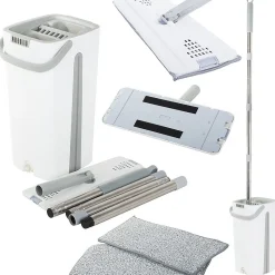 Balai serpillière plat rotatif avec seau essoreur à deux compartiment