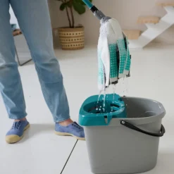 Balai serpillère à franges microfibre et plastique GoodHome blanc et bleu l.8 cm