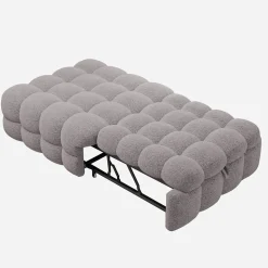Banquette Convertible - Lit Pliant 2-en-1 avec Lit D'Appoint, Tissu Pelucheux Teddy, Gris, 183x76x42 cm
