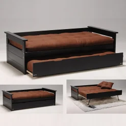 Banquette gigogne TOLEDE 90x190 + 2 sommiers + 1 tiroir-lit / Noir