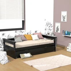 Banquette gigogne TOLEDE 90x190 + 2 sommiers + 1 tiroir-lit / Noir