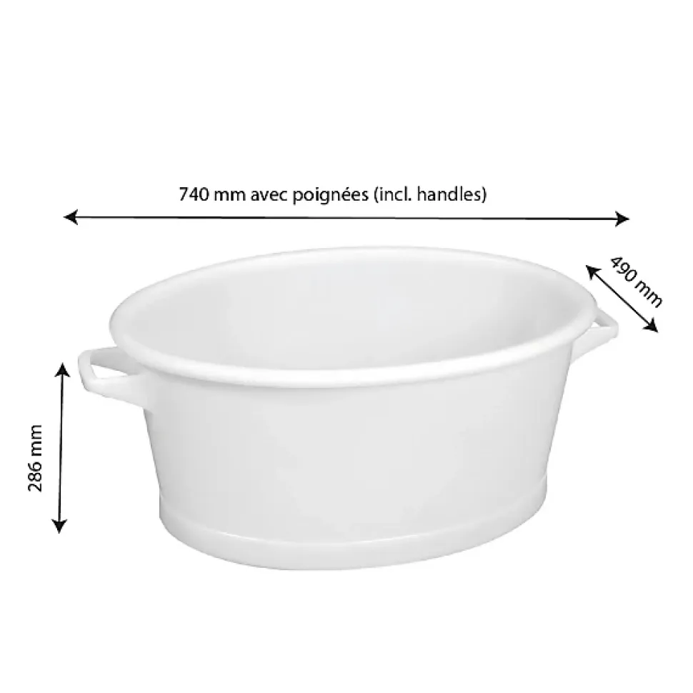 Baquet ovale fond renforcé 60 L - blanc