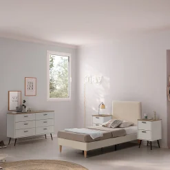 Base rembourrée Niebla 90x190 cm Imitation tissu mouton beige