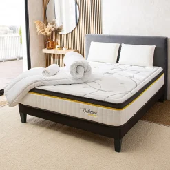 BELLECOUR LITERIE Pack Bellecour 3.0 140x200 cm Matelas Ressorts + Sommier Bois + Accessoires