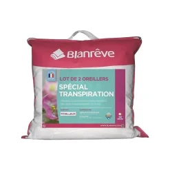 BLANREVE Lot de 2 Oreillers Special Transpiration - 60 x 60 cm - Blanc