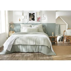 Bout de lit 90 x 200 cm "Vickie" Tissé teint "Gaze de Coton" l'Effet Papillon - Vickie Eucalyptus - 90 x 200 cm