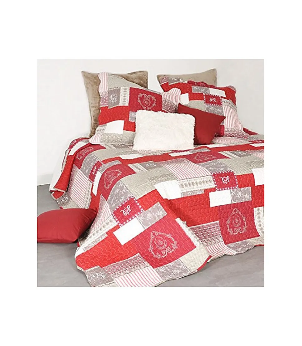 Boutis montagne rouge et gris - 240x260cm - Rouge