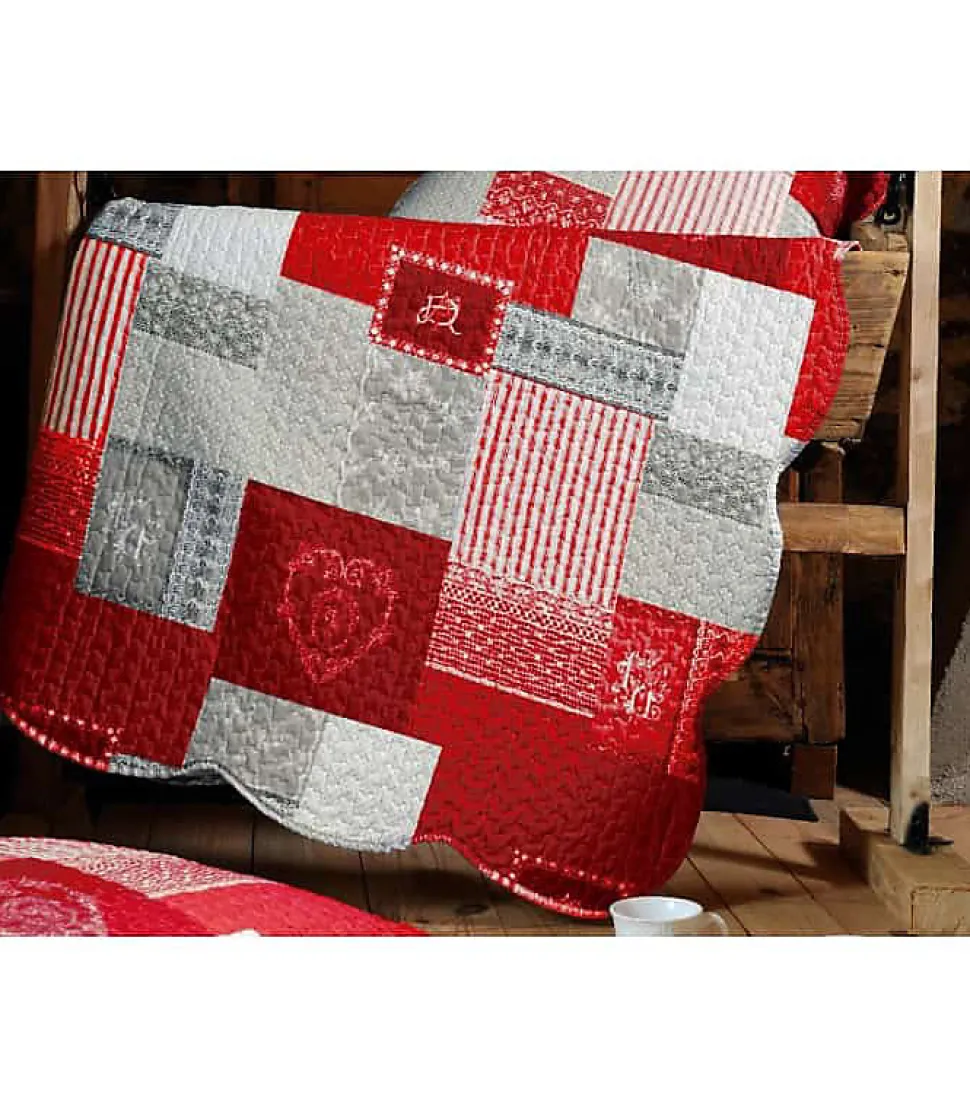 Boutis montagne rouge et gris - 240x260cm - Rouge