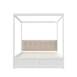 Cadre de lit à baldaquin 140 x 200 cm avec 2 grands tiroirs et dossier moelleux, lit en bois blanc