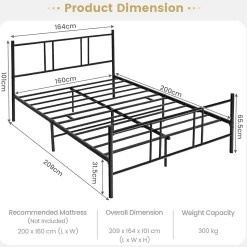 Cadre de Lit de Plateforme Sommier Lit Double King Size en Métal Rangement sous Lit Haute Tête 101cm