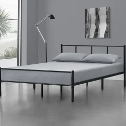 Cadre de Lit Double en Métal Laos 160 x 200 cm Noir Mat en.casa