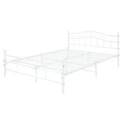 Cadre de lit double Florenz Acier Revêtu par Poudre 160 x 200 Blanc en.casa