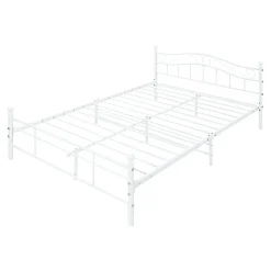 Cadre de lit double Florenz Acier Revêtu par Poudre 160 x 200 Blanc en.casa