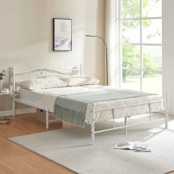 Cadre de lit double Florenz Acier Revêtu par Poudre 160 x 200 Blanc en.casa